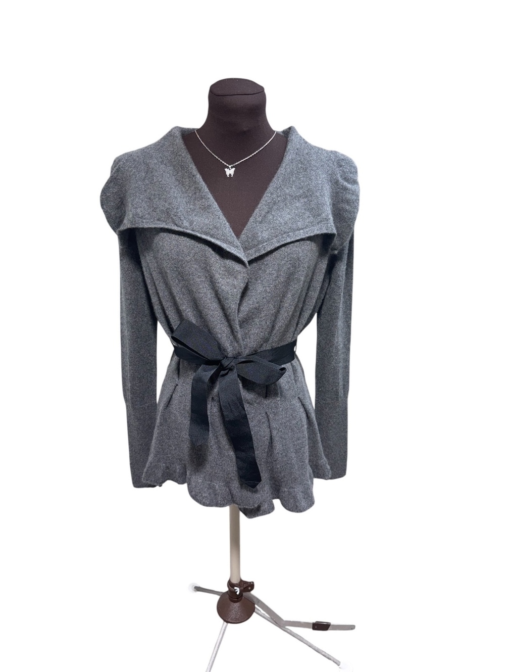 Bloomingdale’s Women 100% Cashmere Gray Belted Wrap Cardigan Sweater Size M